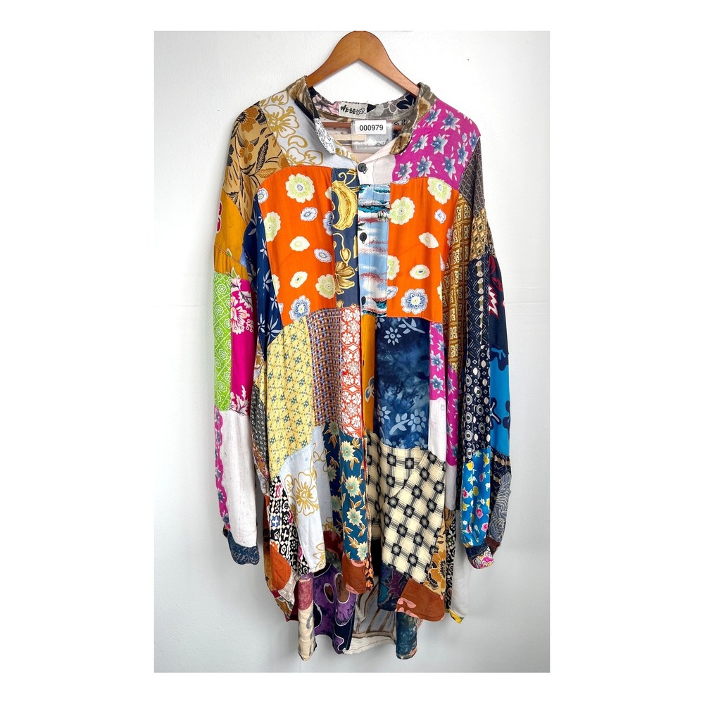 We Be Bop Patchwork Dress Multicolor Large Boho 90s Eclectic Maxi Festival Rayon